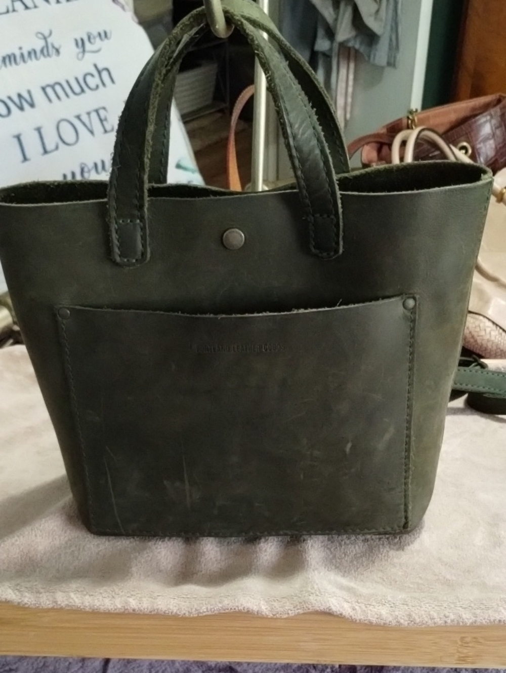 Portland Leather Goods Olive Green Leather Tote Bag